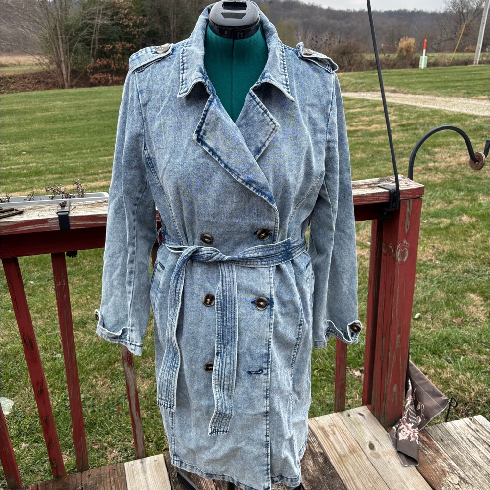 Stoosh Light Blue Denim Trench Coat